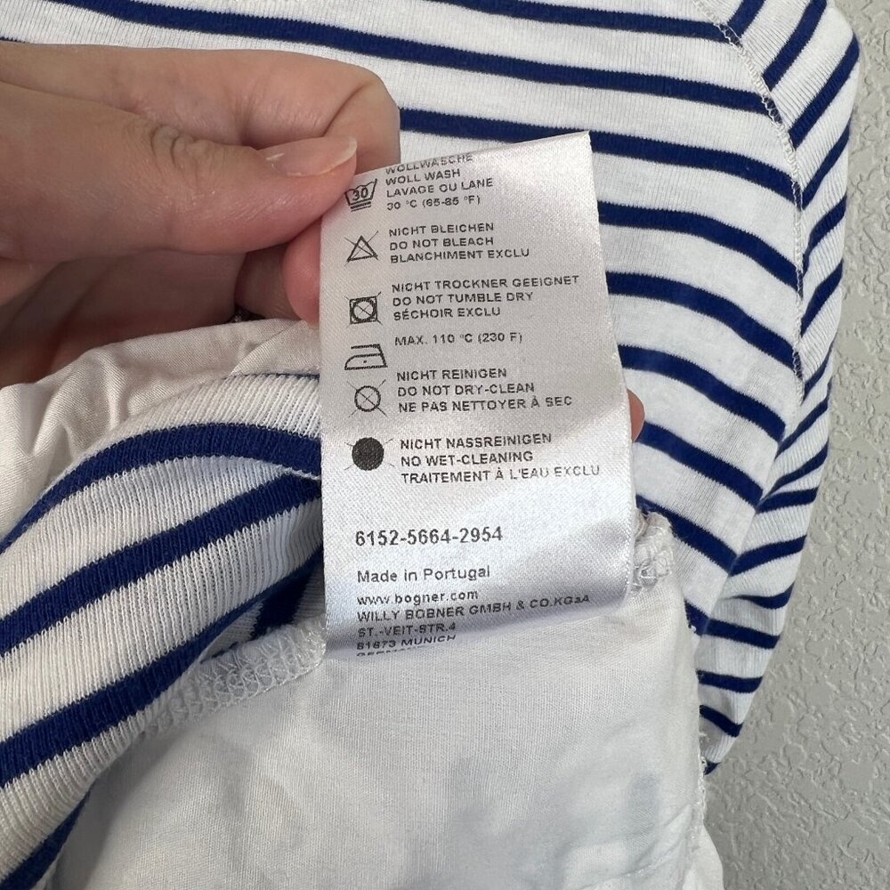 Bogner Size 8 M Top Blue White Striped Long Sleeve Sequined Pocket Casual - Picture 12 of 12